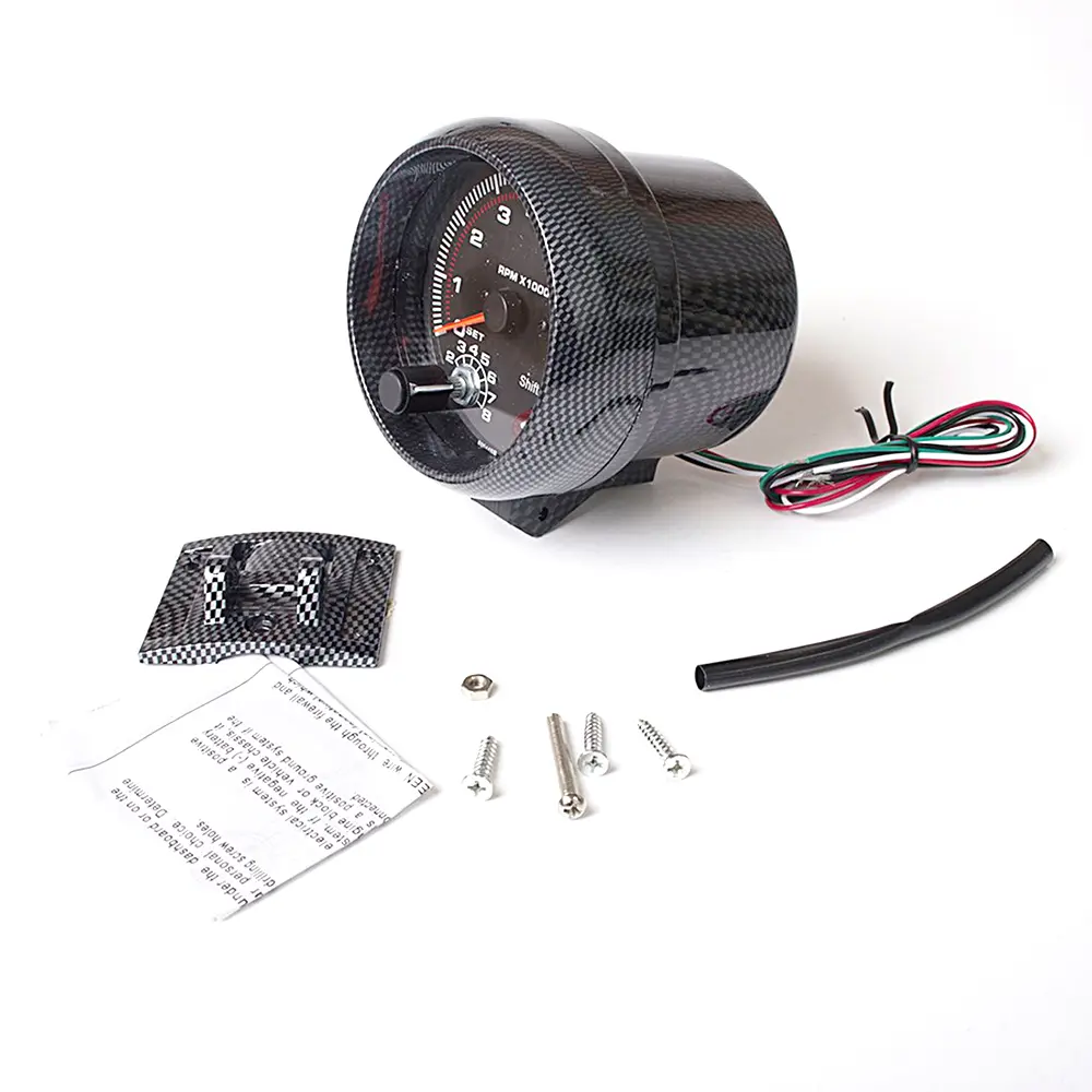 3.75'' Car Universal carbon fibre Tachometer Gauge White Inter Shift light 0-8000 RPM Tachometer Gauge ABS Material