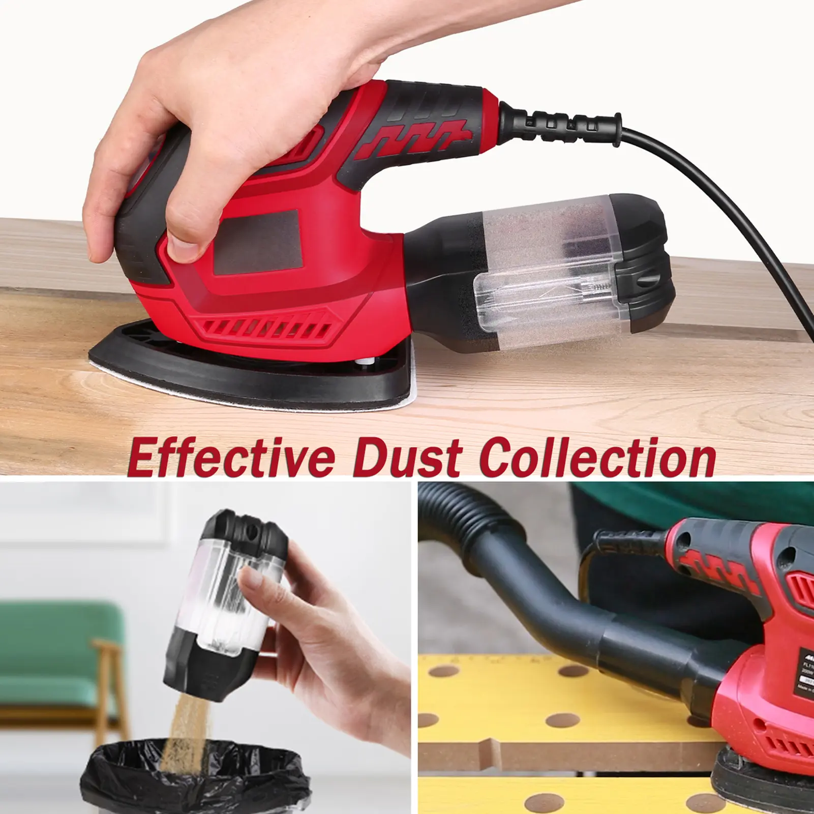 Detail Sander 1.6A 200W 14000 OPM Compact Sander Efficient Dust Collection System with 2pcs Polishing Pads & 20pcs Sandpapers