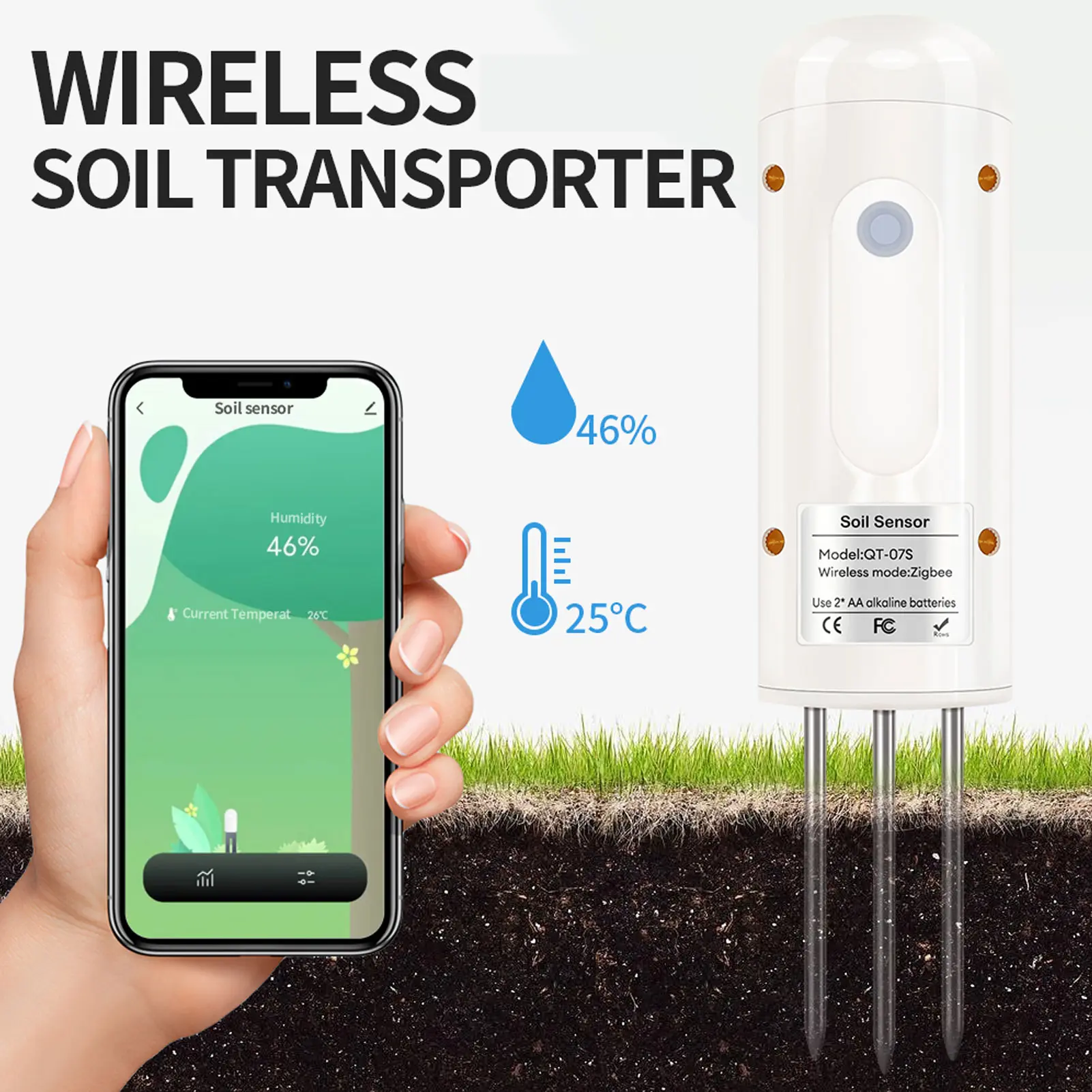 Soil Tester for Zigbee Soil Tester for Zigbee for Tuya Wireless IP67 Water Proof Garden Plants Soil Temperature Humidity Sensor