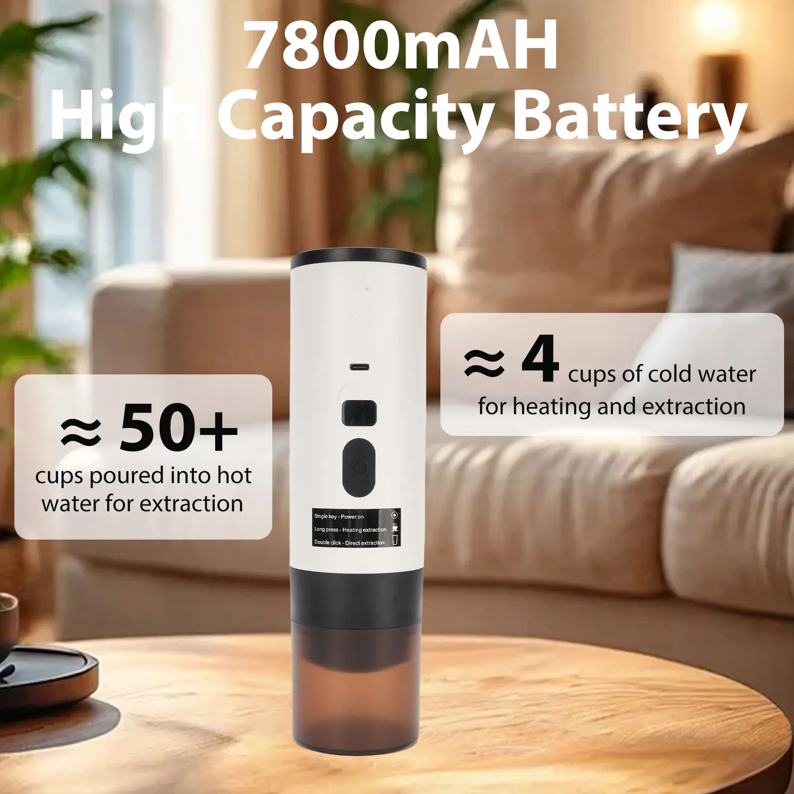 Portable Coffee Machine 15Bar High Pressure Wireless Portable Coffee Maker with Upgrade Display One-touch Brewing Long-lasting B