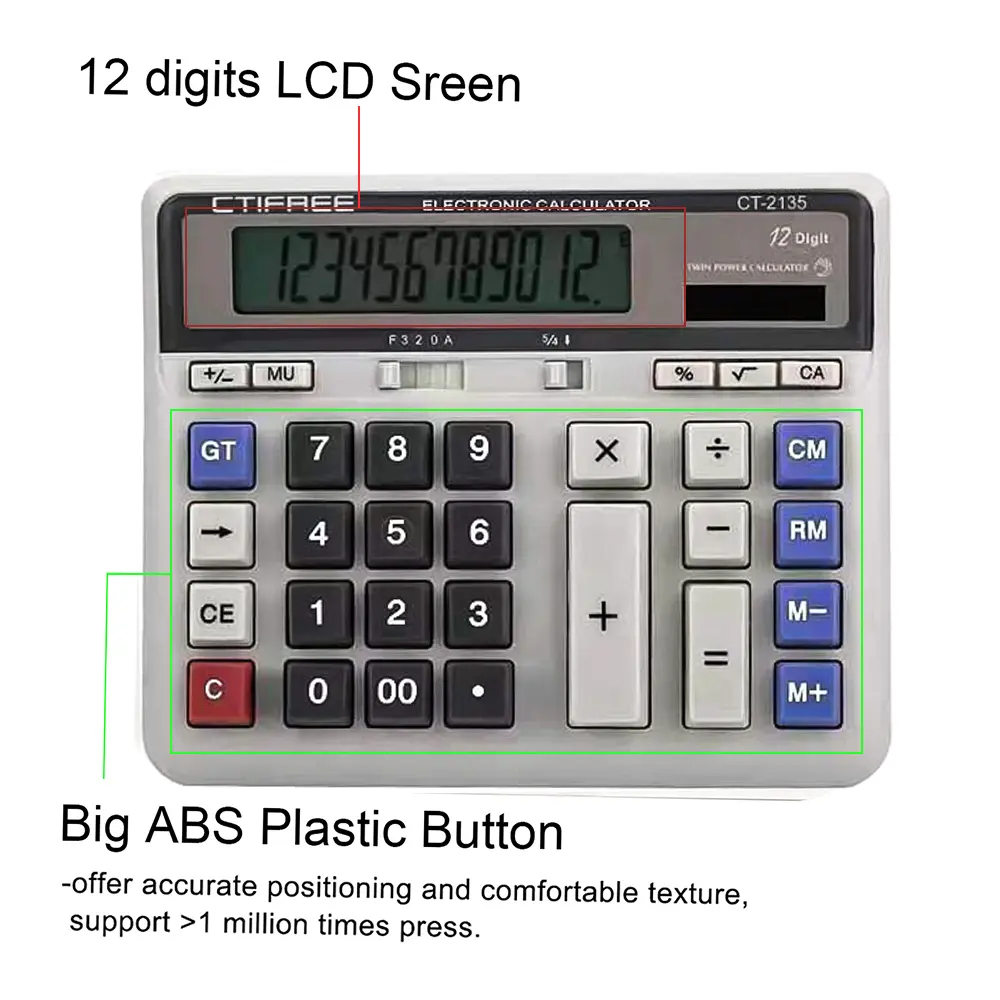 Computer Electronic Calculator Counter Solar & Battery Power 12 Digit Display Big Button Calculators for Business Office School