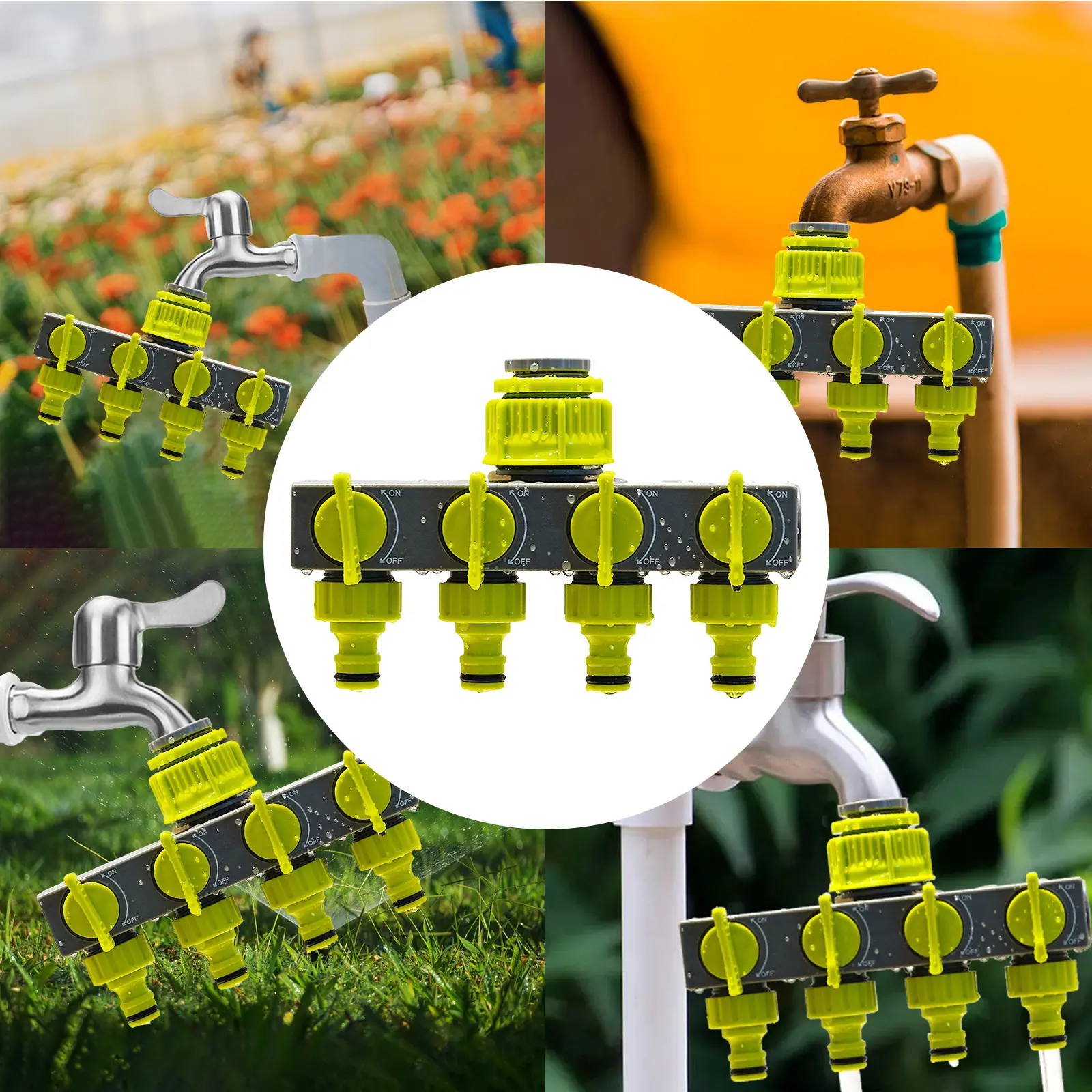 4 Way Garden Hose Splitters Faucet Diverter Tap Hose Connector Hose Pipe Splitter Water Distributor for Outdoor Faucet Sprinkle