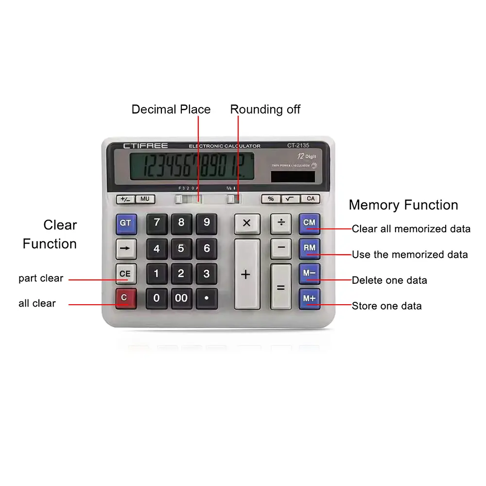 Computer Electronic Calculator Counter Solar & Battery Power 12 Digit Display Big Button Calculators for Business Office School