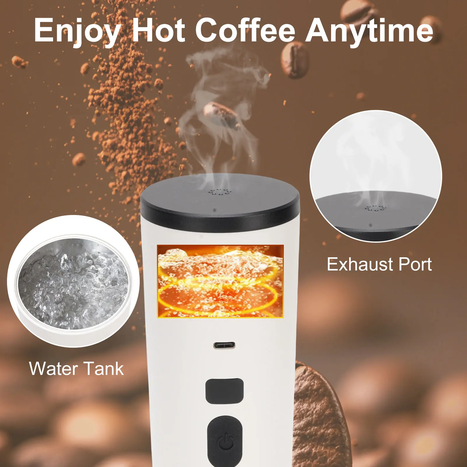 Portable Coffee Machine 15Bar High Pressure Wireless Portable Coffee Maker with Upgrade Display One-touch Brewing Long-lasting B