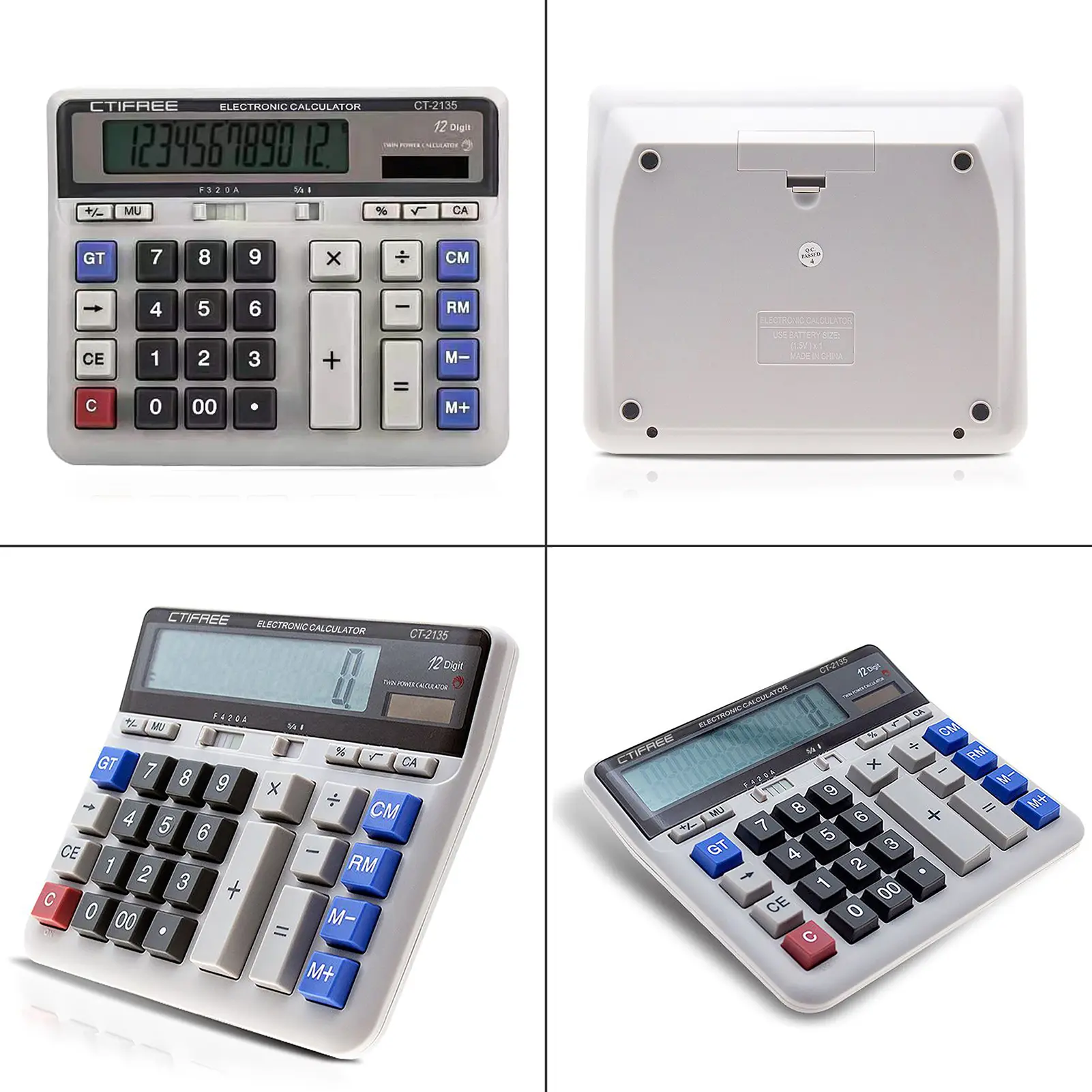 Computer Electronic Calculator Counter Solar & Battery Power 12 Digit Display Big Button Calculators for Business Office School
