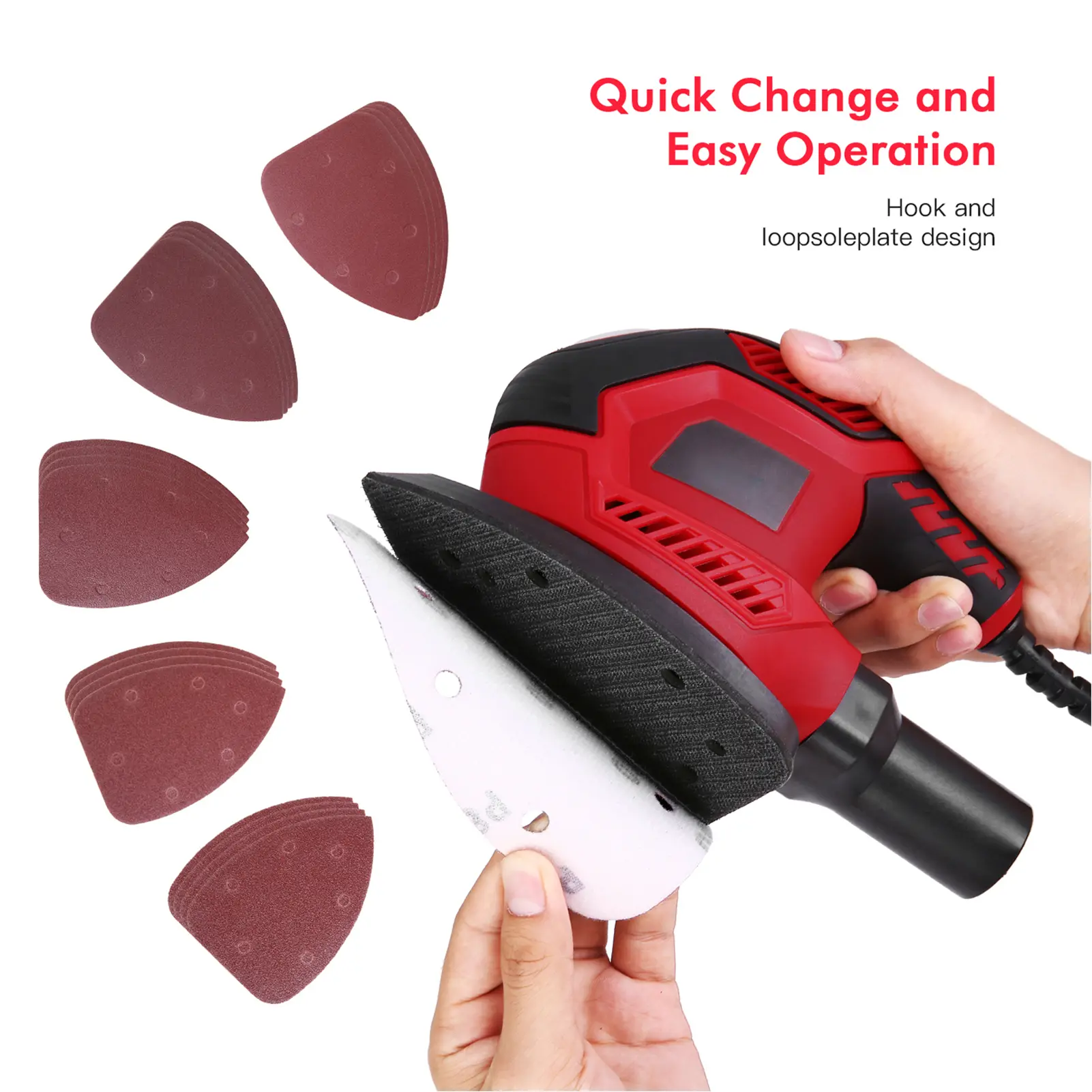 Detail Sander 1.6A 200W 14000 OPM Compact Sander Efficient Dust Collection System with 2pcs Polishing Pads & 20pcs Sandpapers