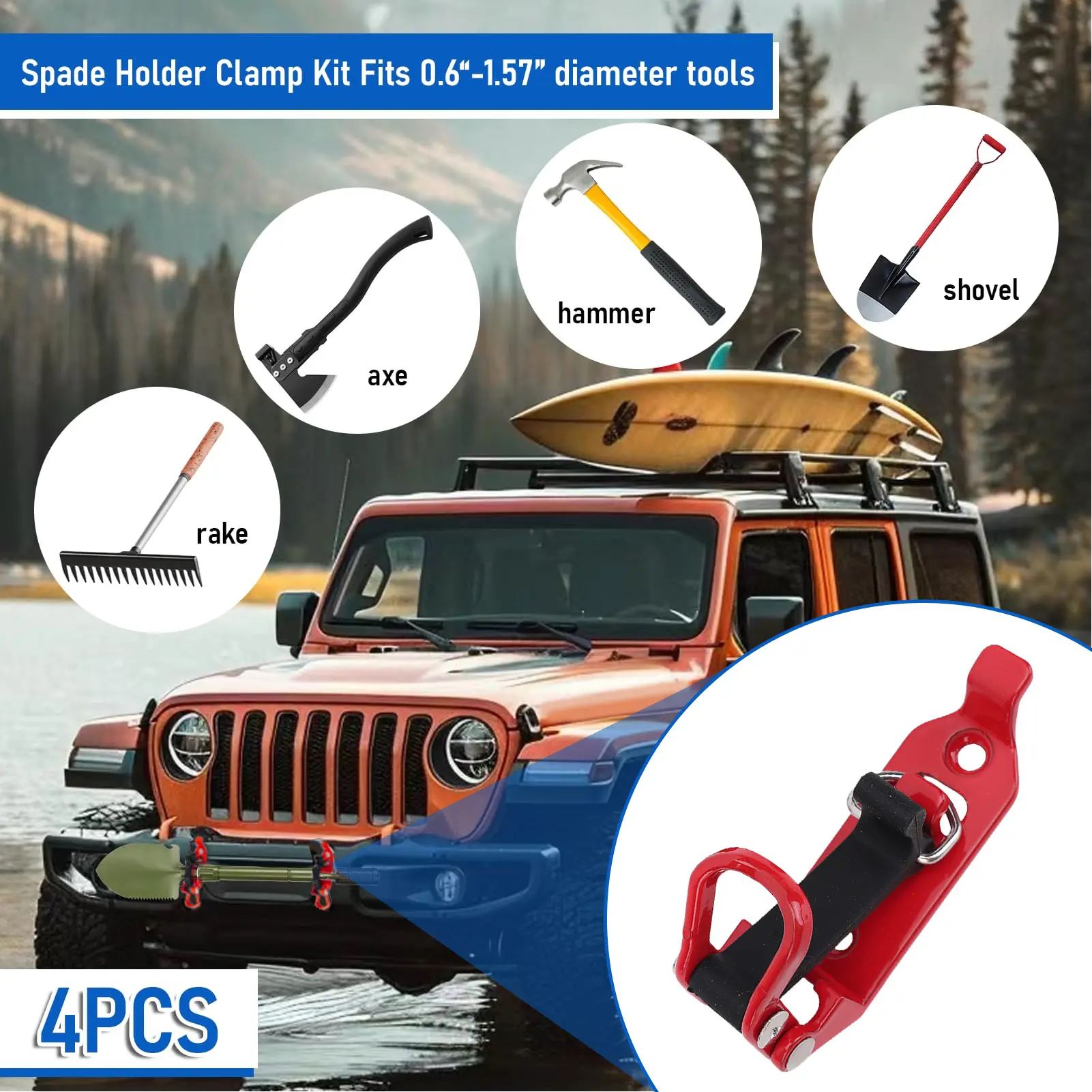Holder Organizer Clamp Mount Kit Secure Hold Anti Crack Metal Rubber  Clamp Enhanced Stability for Off Road Trucks