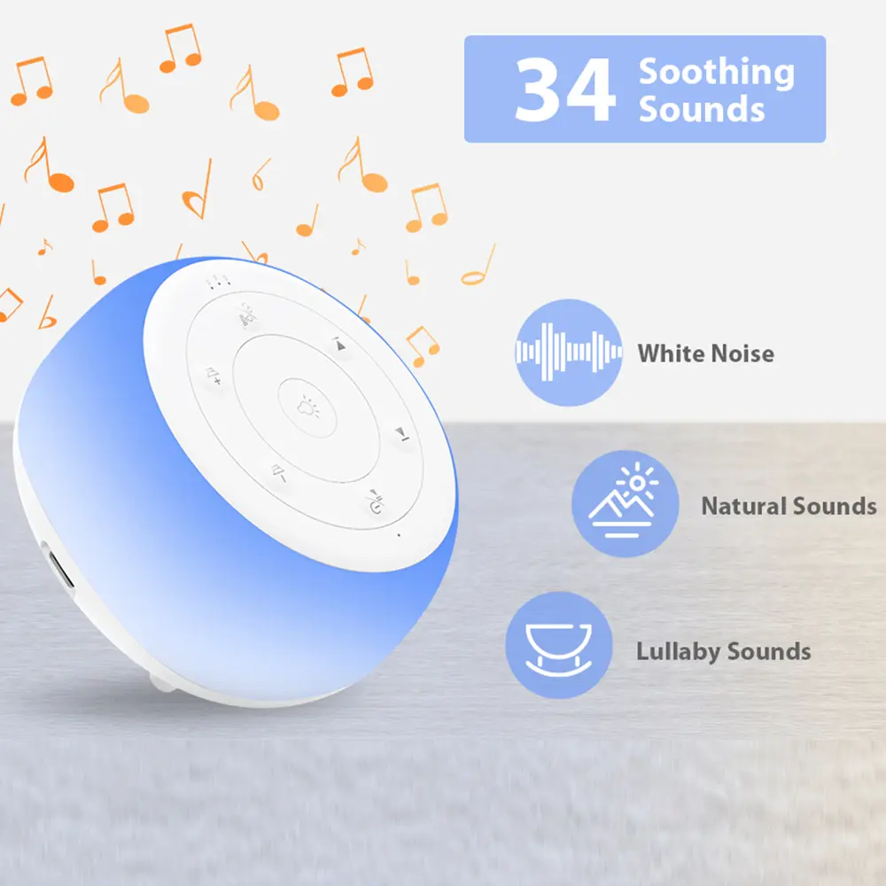 Desktop White Noise Machine Sleep Sound Machine for Baby Sleep Soother 7 Colors Night Lights 34 Soothing Sounds 32 Levels
