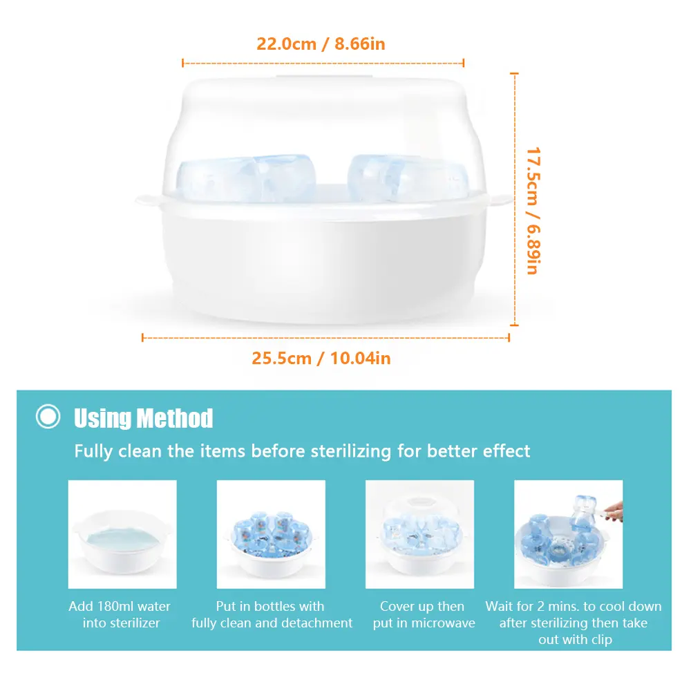 Microwave Bottle Sterilizer Steam Sterilizer Fits 6 Baby Bottles for Baby Bottles Pacifiers Cups Disinfect in 2-6 Minutes