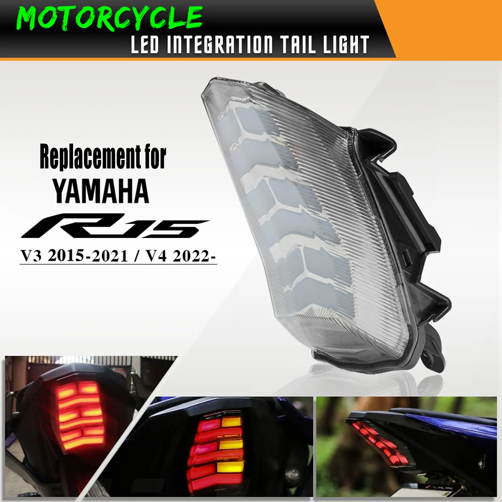 Motorcycle Taillights With LED Turn Signal Replacement for YAMAHA YZF-R15 V3.0 2015-2021 YZF-R15 V4.0 2022-
