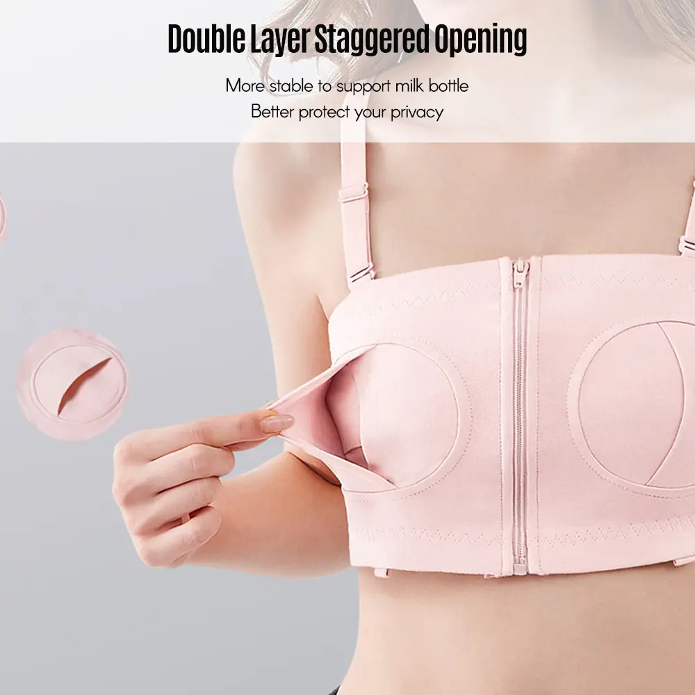 Hands Free Pumping Bra Adjustable Cotton Breast Pump Bra No Steel Ring Nursing Bra for Women Breastfeeding Underwear