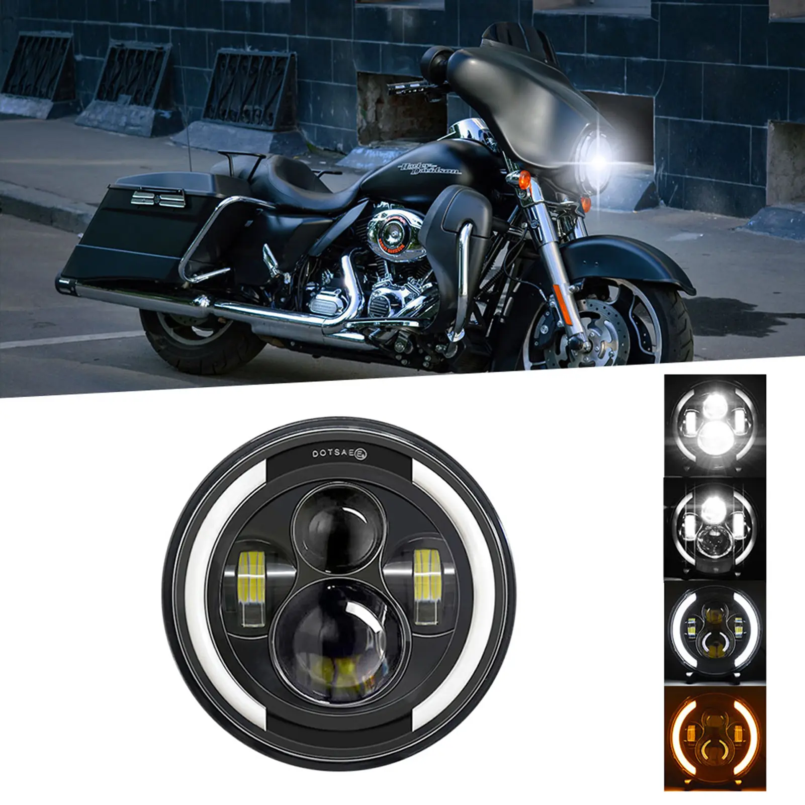 7 inch Car Motorcycle LED Headlight with DRL/Turn Signal/Low Beam/High Beam 7'' Round Headlight 6000K 140W IP67 Waterproof