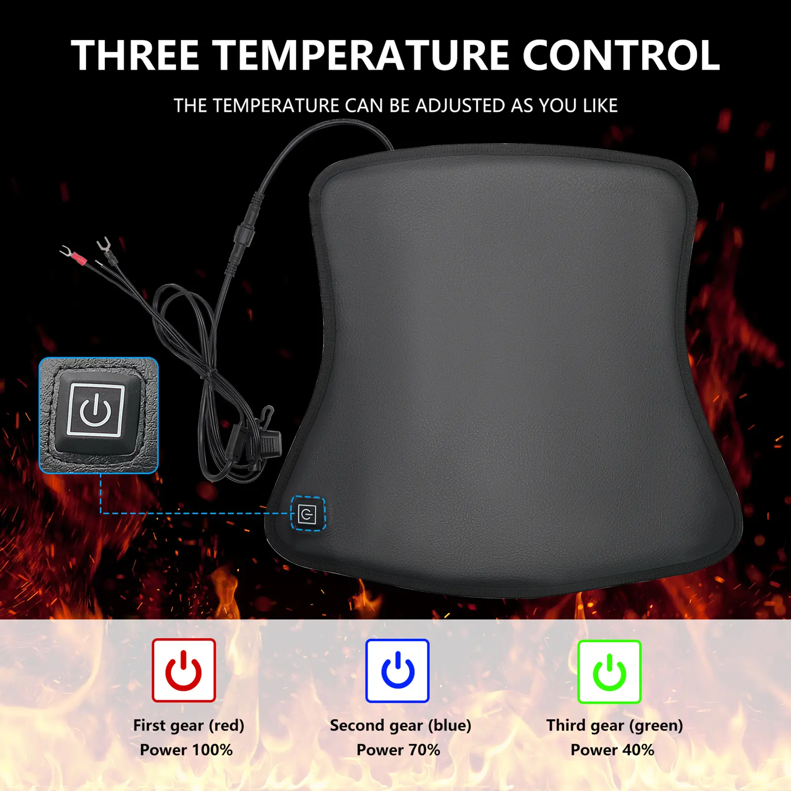 Motorcycle Heated Seat Cushion 12V Electric Heated Seat Pad for Motorcycle Waterproof 3 Levels Intelligent Temperature Control
