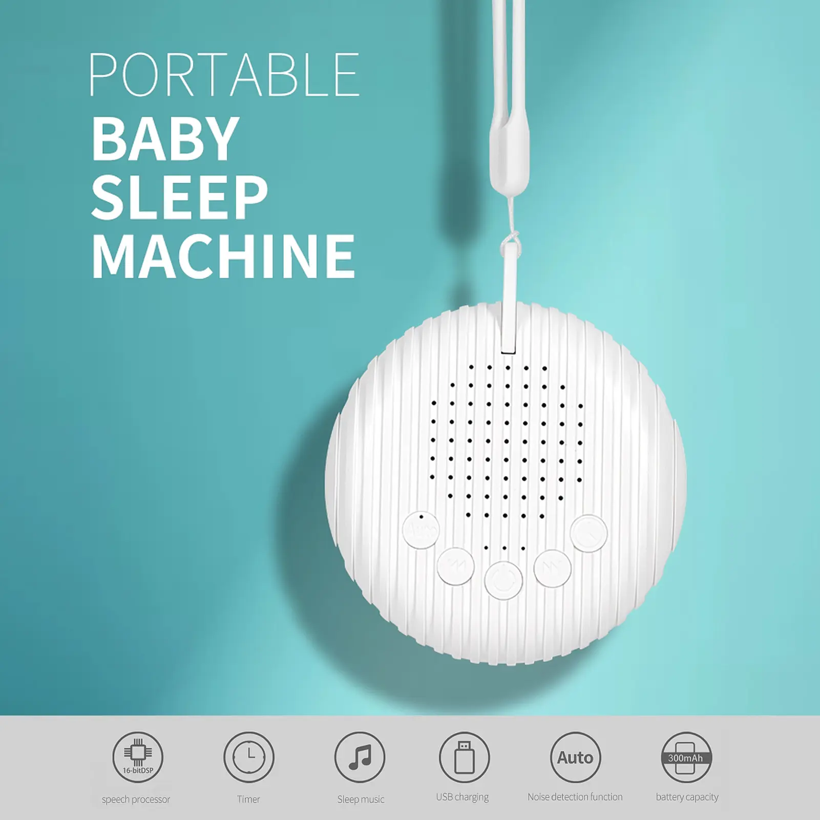 Portable Baby Sleep Machine White Noise Sound Machine 10 Soothing Sounds 15/30/60min Timer Volume Adjustable Built-in Rechargea