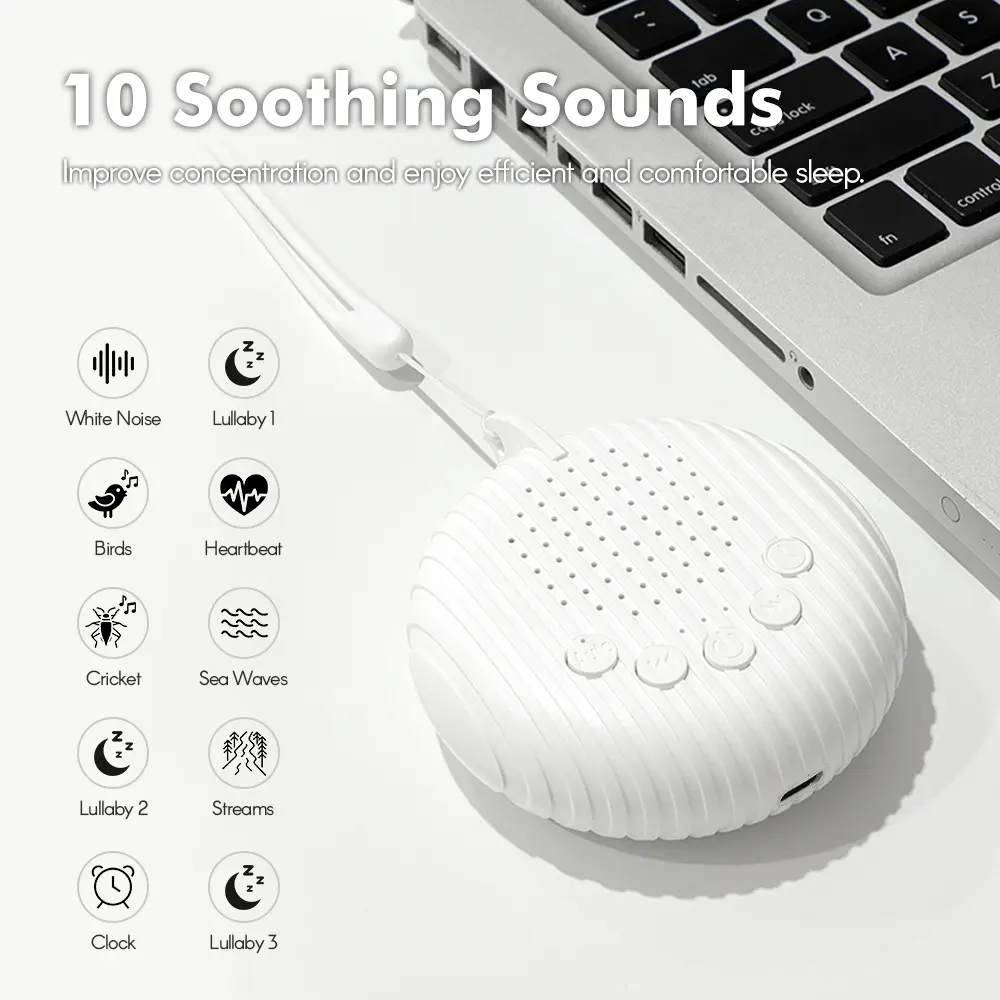Portable Baby Sleep Machine White Noise Sound Machine 10 Soothing Sounds 15/30/60min Timer Volume Adjustable Built-in Rechargea