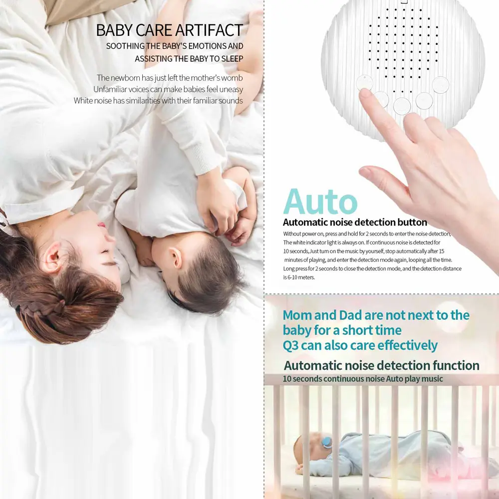 Portable Baby Sleep Machine White Noise Sound Machine 10 Soothing Sounds 15/30/60min Timer Volume Adjustable Built-in Rechargea