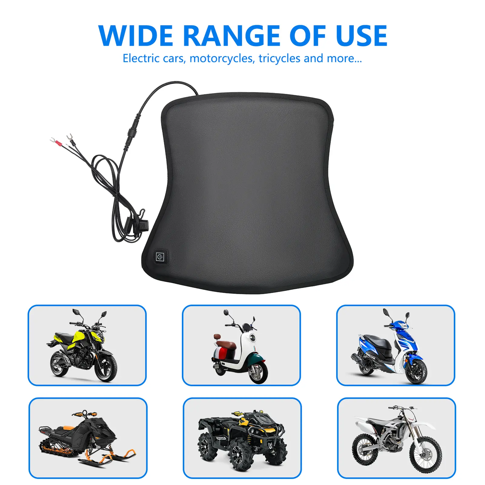 Motorcycle Heated Seat Cushion 12V Electric Heated Seat Pad for Motorcycle Waterproof 3 Levels Intelligent Temperature Control