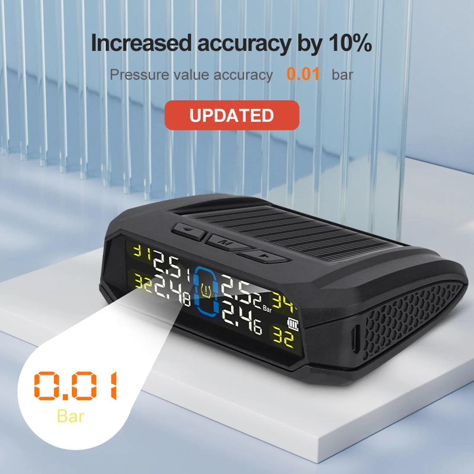 Tire Pressure Monitoring System, Wireless Solar Tire Pressure Monitor System with LCD Display, 6 Alarm Modes & 4 Internal Sensor