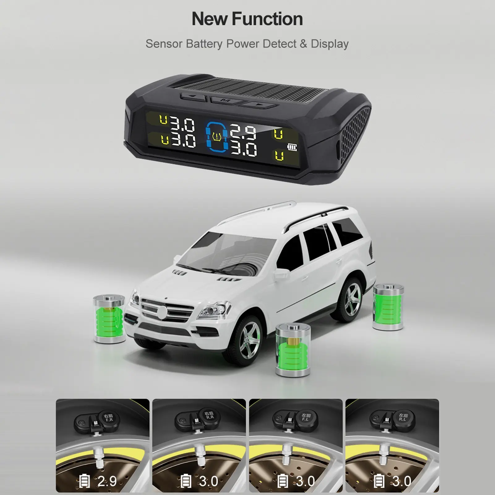 Tire Pressure Monitoring System, Wireless Solar Tire Pressure Monitor System with LCD Display, 6 Alarm Modes & 4 Internal Sensor