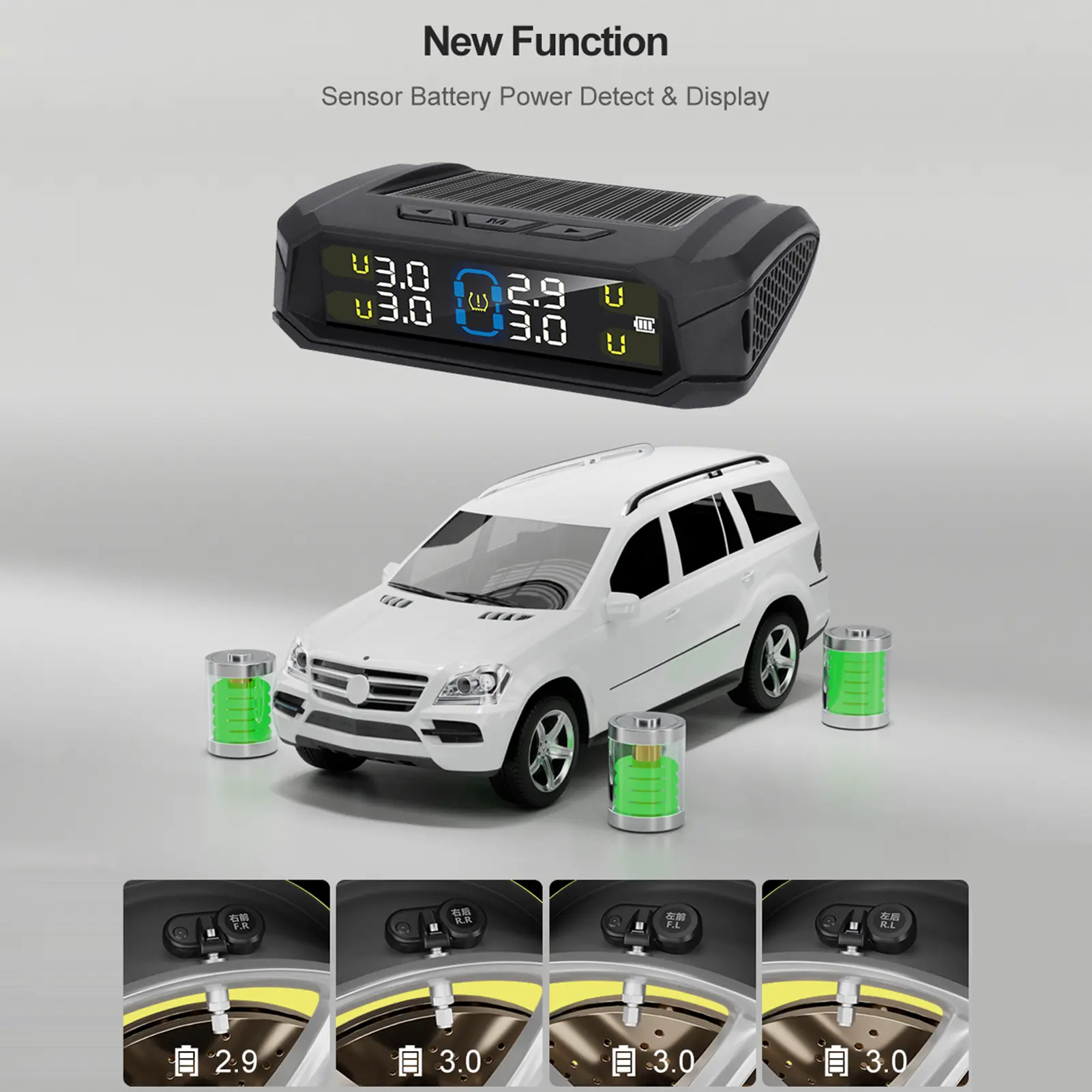 Tire Pressure Monitoring System, Wireless Solar Tire Pressure Monitor System with LCD Display, 6 Alarm Modes & 4 Internal Sensor