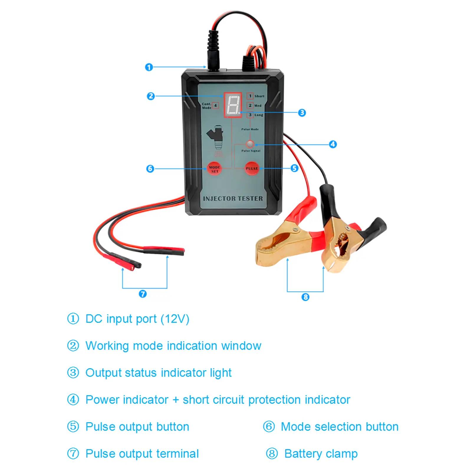 Fuel Injector Tester Adapter for Diagnosis Cleaning of Injectors DIY Cleaning Tool 12V/5V Switchable Short-circuit Protection