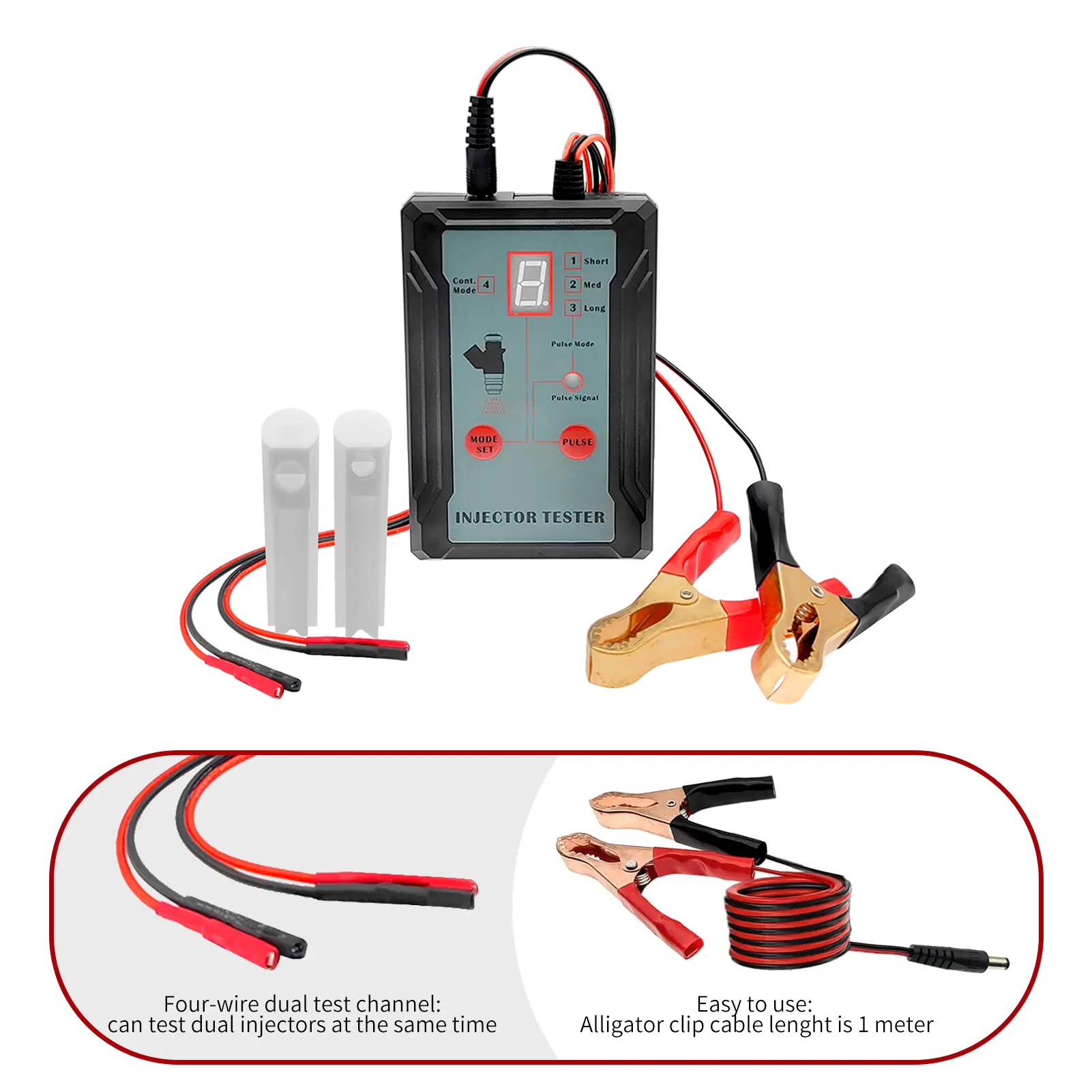 Fuel Injector Tester Adapter for Diagnosis Cleaning of Injectors DIY Cleaning Tool 12V/5V Switchable Short-circuit Protection