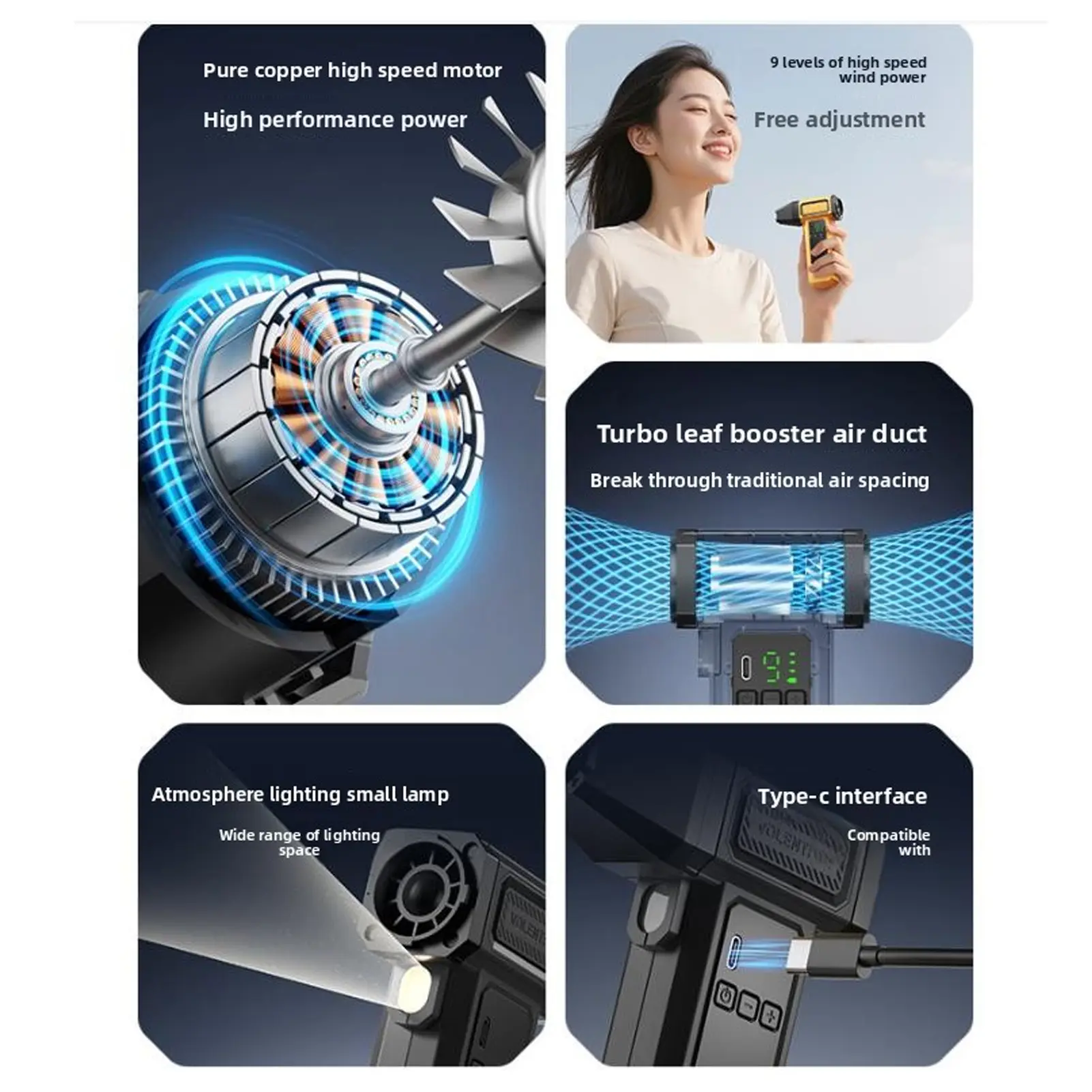 Compressed Air Duster 9 Gears Adjustable LED Digital Display Rechargeable Cordless Dust Blower for Keyboard Cordless Dust Blower