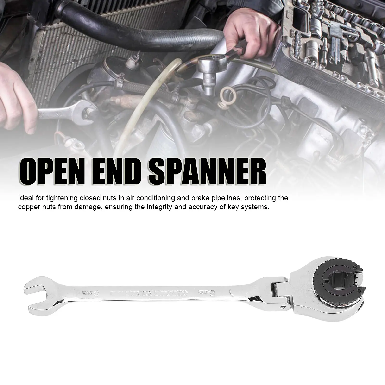 8mm Open Flexible Head Ratcheting Wrench CR V Steel Ratcheting Spanner with 72 Teeth 180 ° Adjustable Angle Open End Spanner