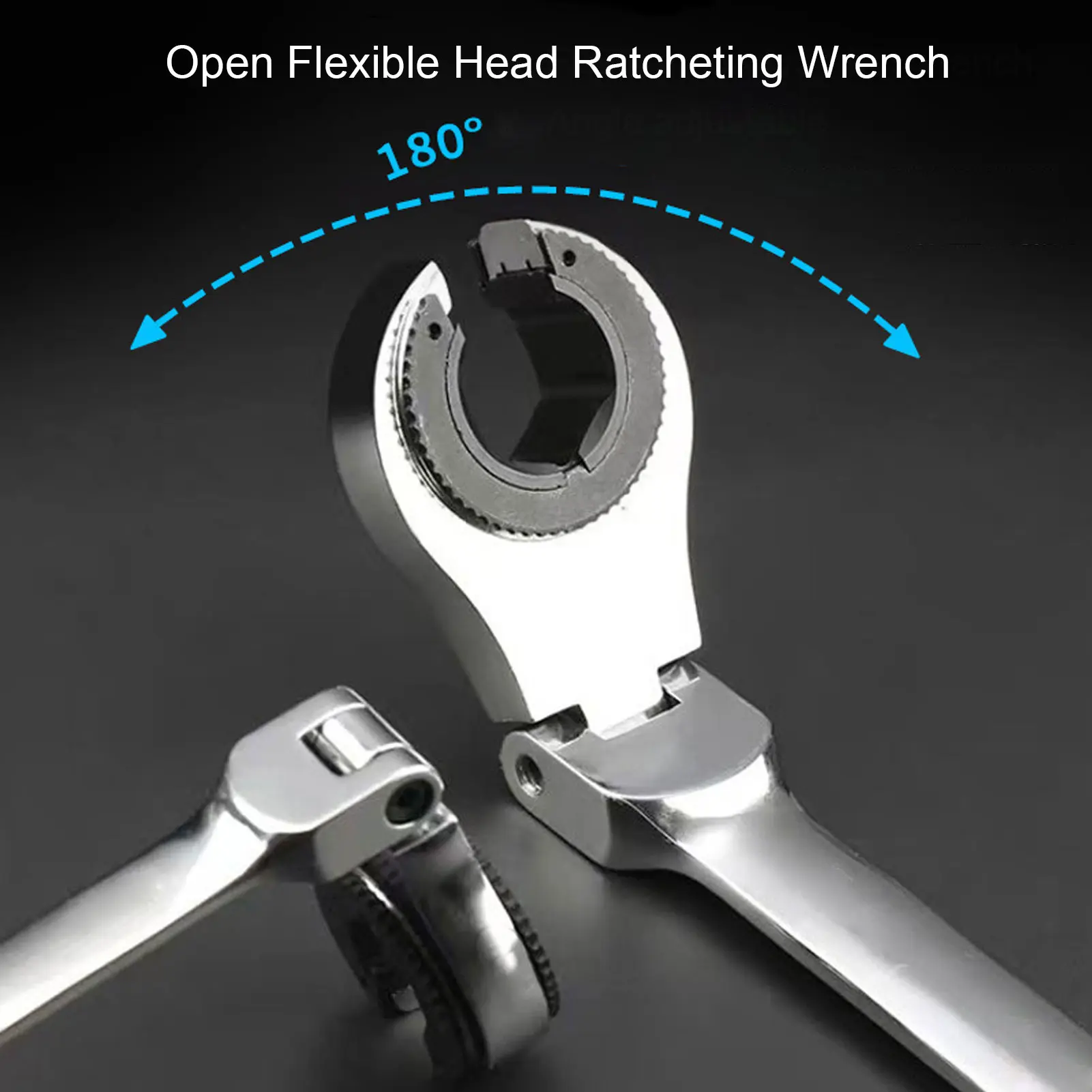 8mm Open Flexible Head Ratcheting Wrench CR V Steel Ratcheting Spanner with 72 Teeth 180 ° Adjustable Angle Open End Spanner
