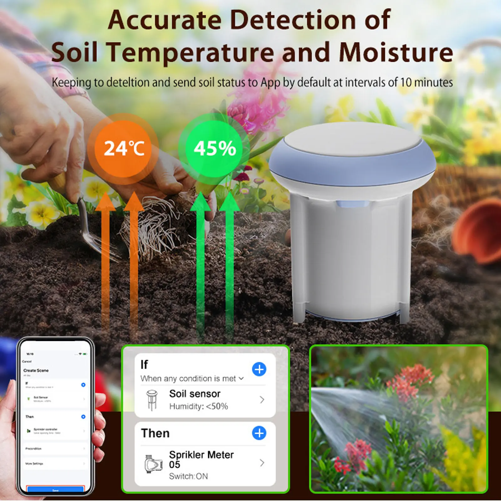 Smart Soil Temperature and Humidity Sensor 2.4GHz Wifi App Monitor Soil Temperature and Humidity Meter for Plants Greenhouses