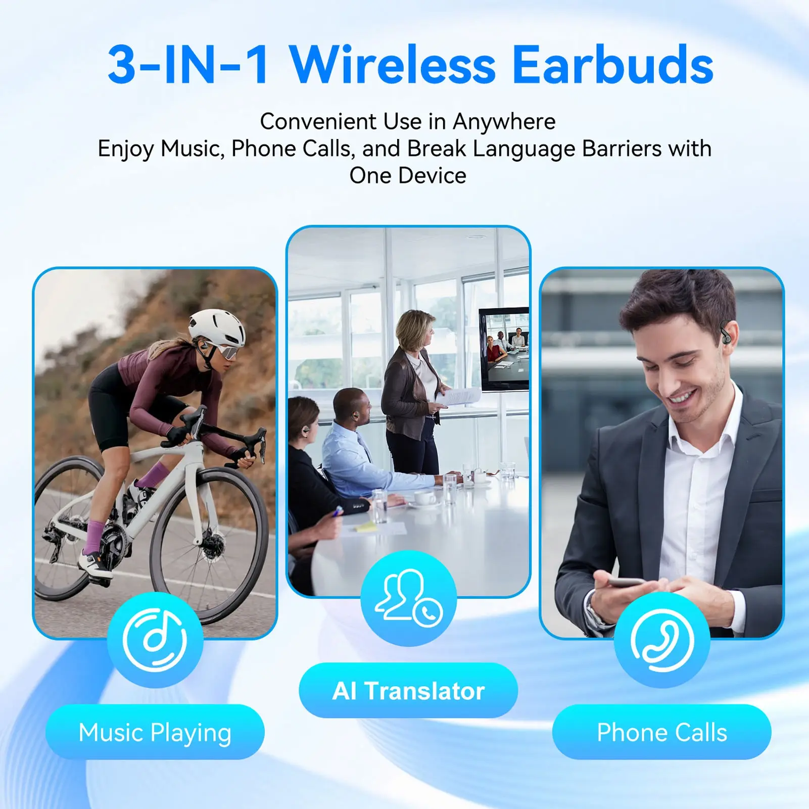 Bluetooth Translation Headphone AI Translation Earbuds Sound Text Synchronization Noise Canceling Real Time Display for Travel