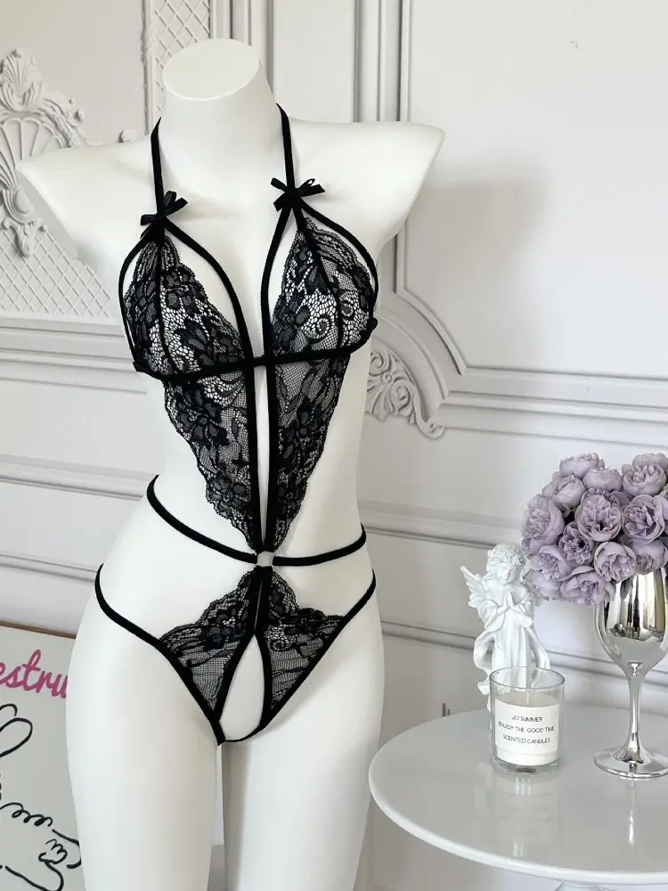 ZSYEARTH Hot Sexy Lingerie Women Body Costumes Onlyfans Female Naughty Underwear Blackless Bodysuit Open Chest Lace Crotchless
