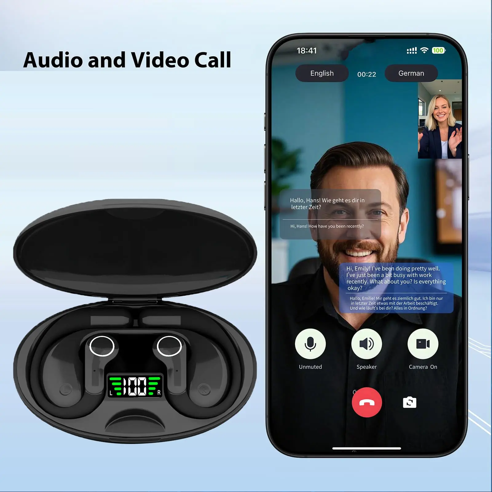 Bluetooth Translation Headphone AI Translation Earbuds Sound Text Synchronization Noise Canceling Real Time Display for Travel