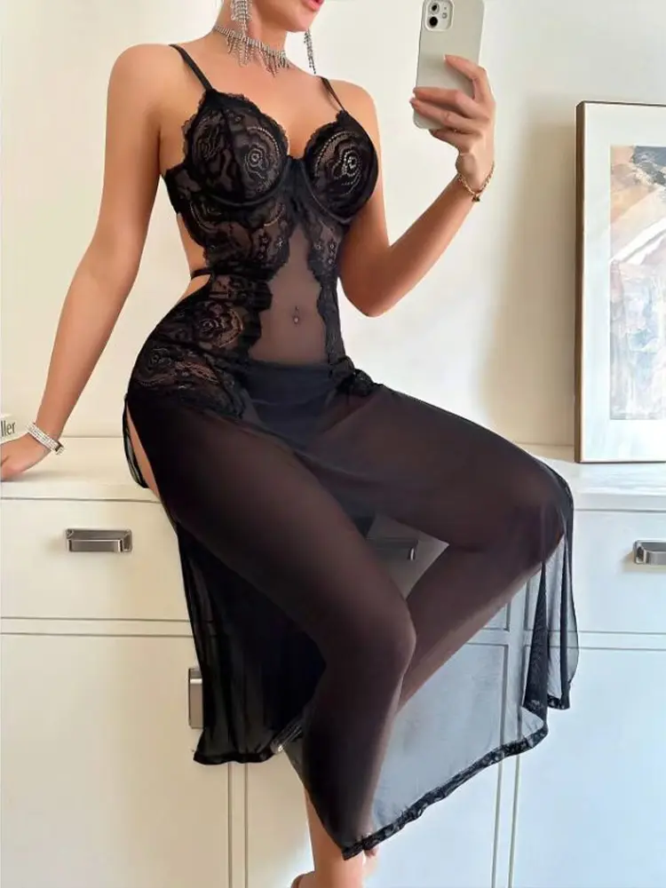 Sensual Sexy Lingerie Lace Tulle Sleepwear Set Erotic Bralette Women Intimate Home Wear Sheer Design Romantic Outfit for Couples