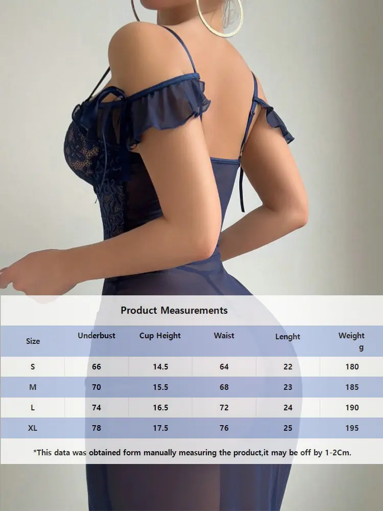 Sexy Lingerie Hot Bra Thongs Women Lace Hollow Bra Erotic Mesh Splicing Dress with Underwear Push Up Bra Ruffle Sleepwear Pajama