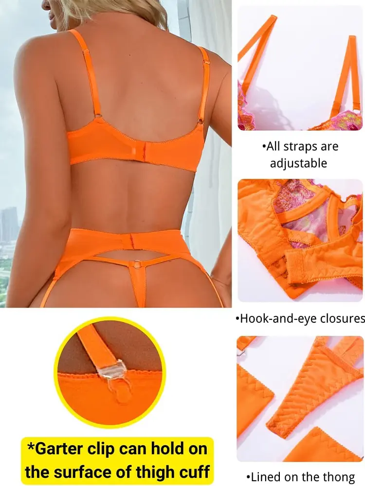 Sexy Lingerie Outfit Sensual Lace Underwear Transparent Embroidery 3-Piece Garters Fancy Beautiful Short Skin Care Kits Intimate