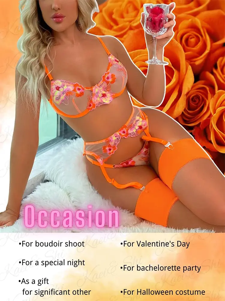 Sexy Lingerie Outfit Sensual Lace Underwear Transparent Embroidery 3-Piece Garters Fancy Beautiful Short Skin Care Kits Intimate