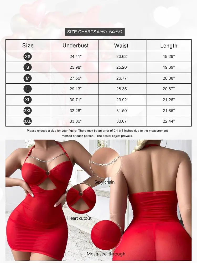 Hot Sexy Club Lingerie See Through Mesh Dress Ring Chain Halter Bodycon Mini Dress with G-String Babydoll Chemise Exotic Apparel