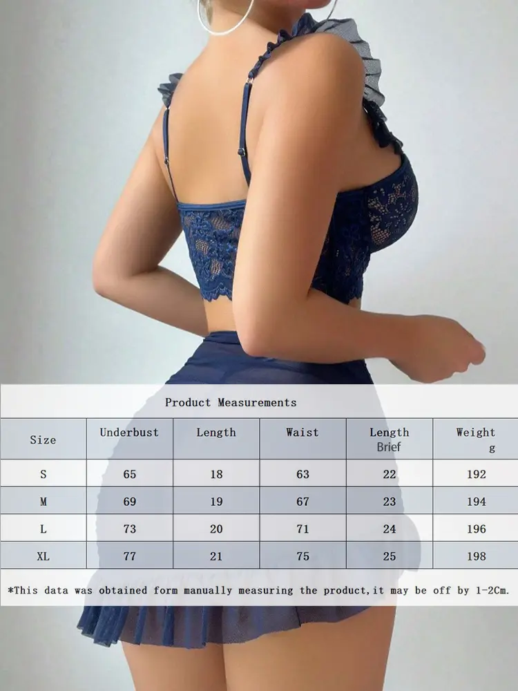 Lace Erotic Lingerie Set Open Babydoll Open Pajamas Deep V Open Bra Crotchless Garter Set Hot Women's See-Through Sex Lingerie