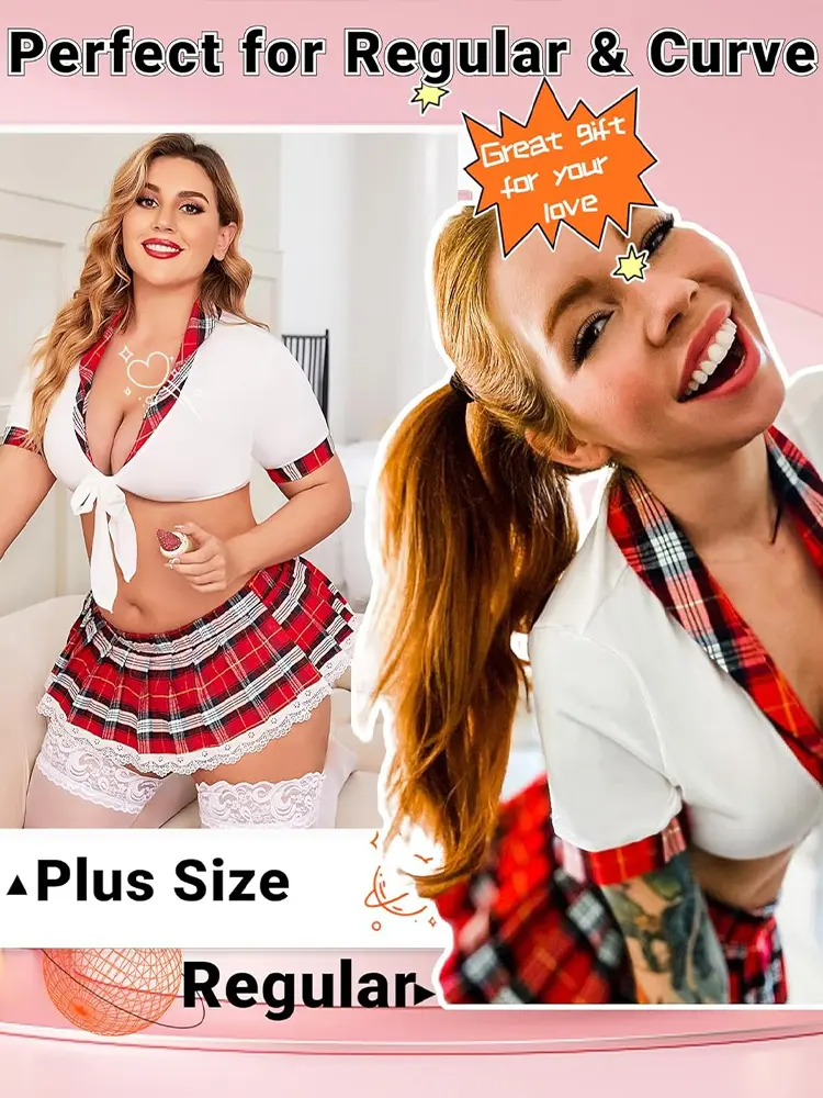 Sexy School Girl Costumes Cosplay Porno Women Costume Babydoll Sexy Lingerie Tops and Plaid Skirt Set Student Uniform Role Play