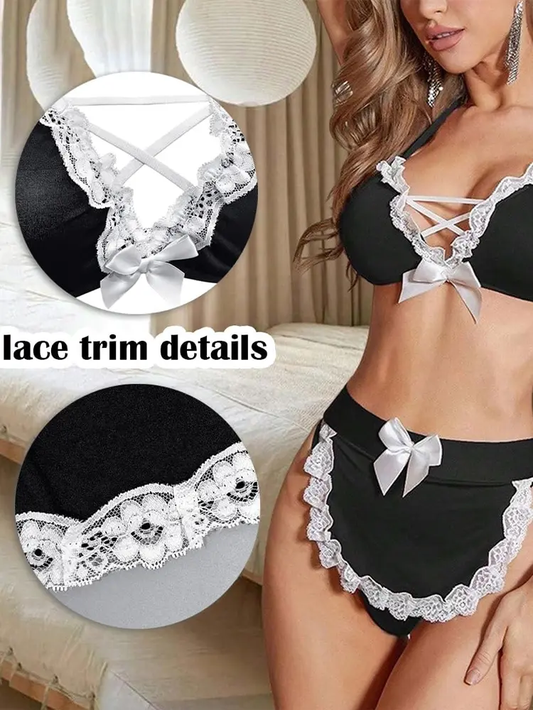 Sexy Maid Lingerie Outfit Women Naughty Cosplay Costume French Maid Themed Anime Open Anal with Lace Apron Erotic Underwear Set