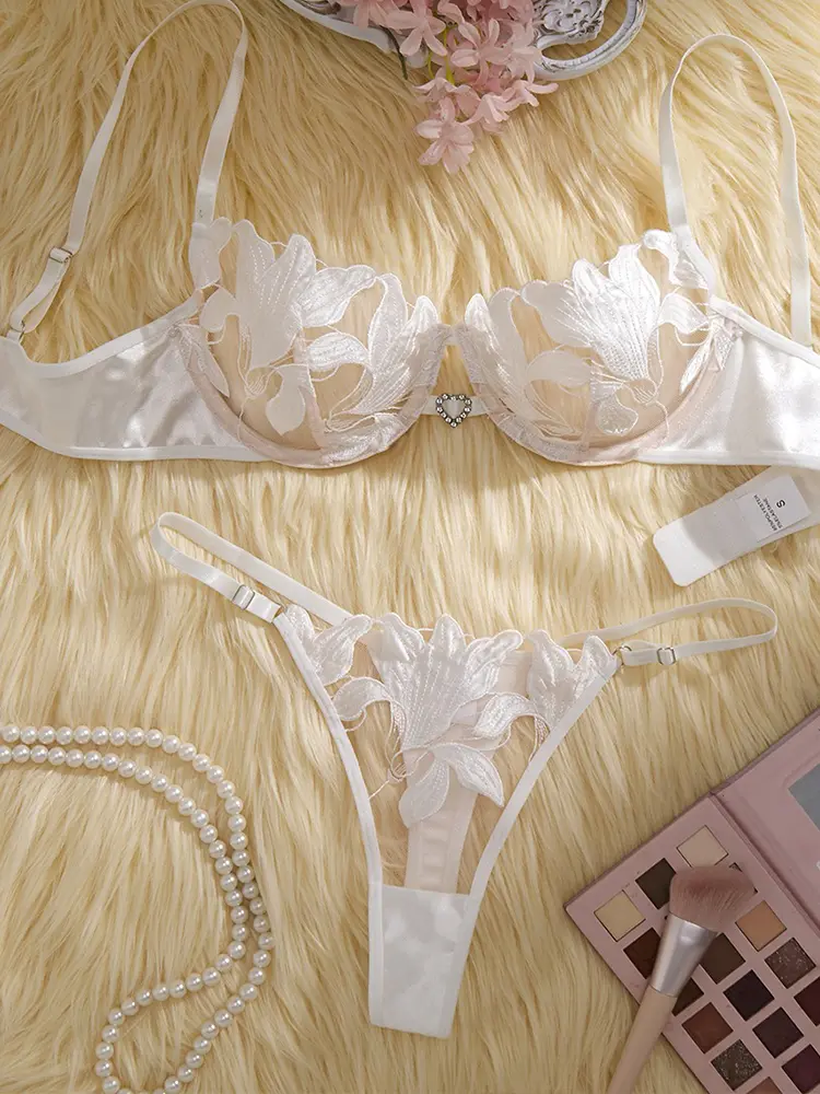 Hot Lace Stitching Bra Panties Front Buckle Push Up Bra Scallop Trim Panties Lingerie Set Women's Lingerie Underwear Open Anal