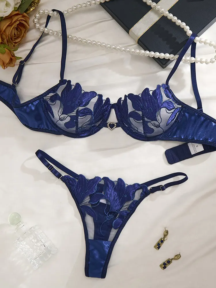 Hot Lace Stitching Bra Panties Front Buckle Push Up Bra Scallop Trim Panties Lingerie Set Women's Lingerie Underwear Open Anal