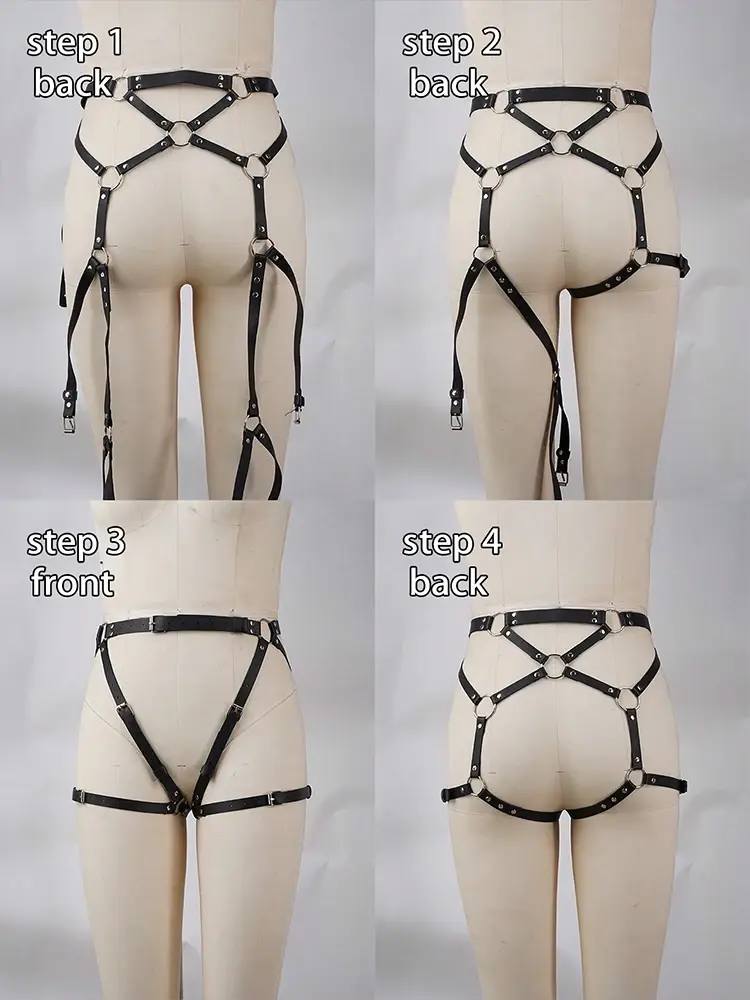 Sexy Leather Lingerie Body Harness Belt Open Anal BDSM Garter Belt Lingerie Bondage Leg Harness Goth Clothing Rave Outfit