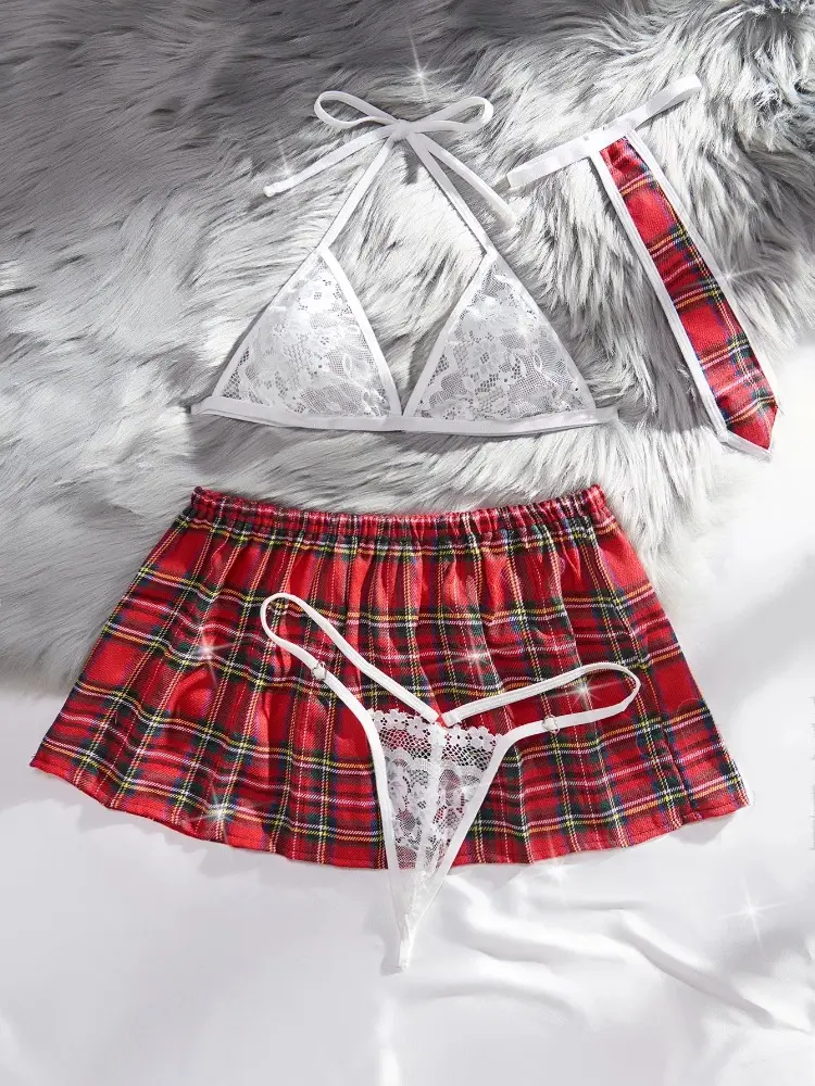 Anime Hot Sexy Bikini Set Bow Tied with Revealing Breasts for Students Three Point Split Style Swimsuit Naughty Bras Underwear