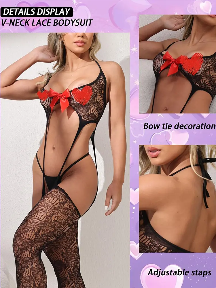 Open Anal Bodystockings Sexy Lingerie Men Women Erotic Underwear Lace Bowtie See Through Bodysuit Adjustable Staps Plus Size Set