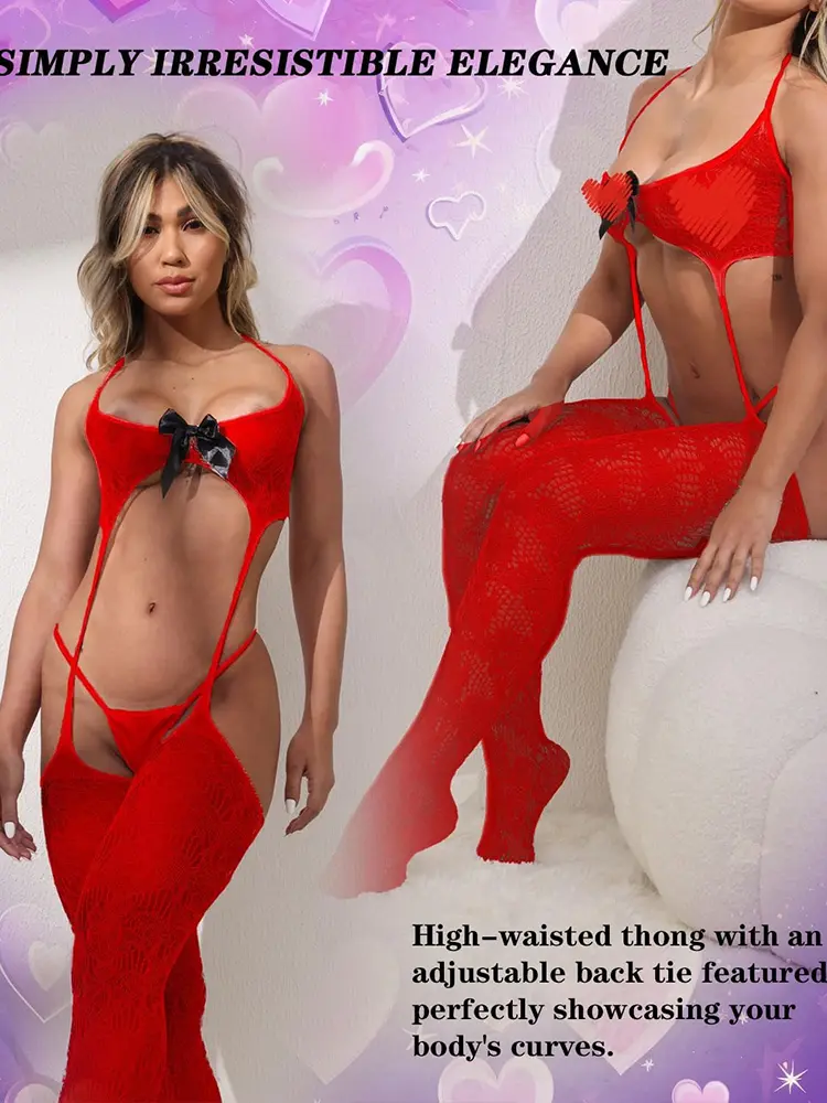 Open Anal Bodystockings Sexy Lingerie Men Women Erotic Underwear Lace Bowtie See Through Bodysuit Adjustable Staps Plus Size Set
