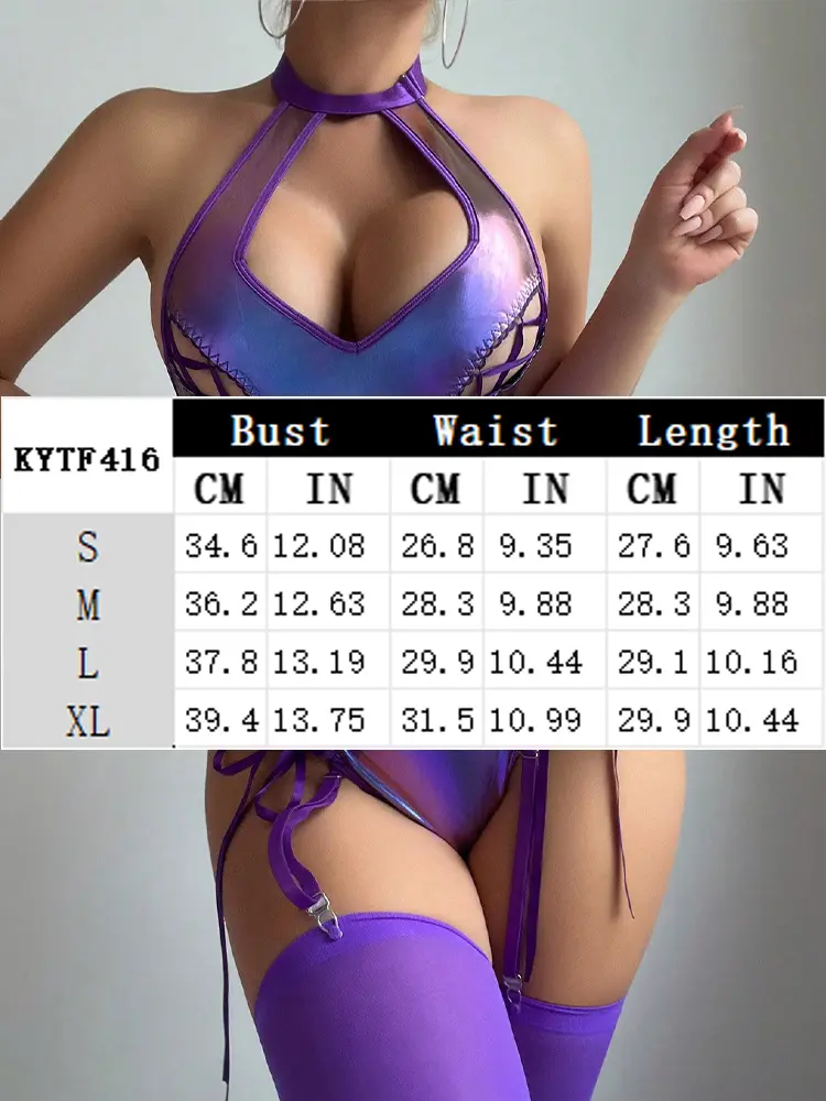 Hot Sexy Bandage Lingerie Shine Garter Underwear Hollow Out Clubwear Erotic Bodysuit Send Stockings Exotic Apparel Teddies Set