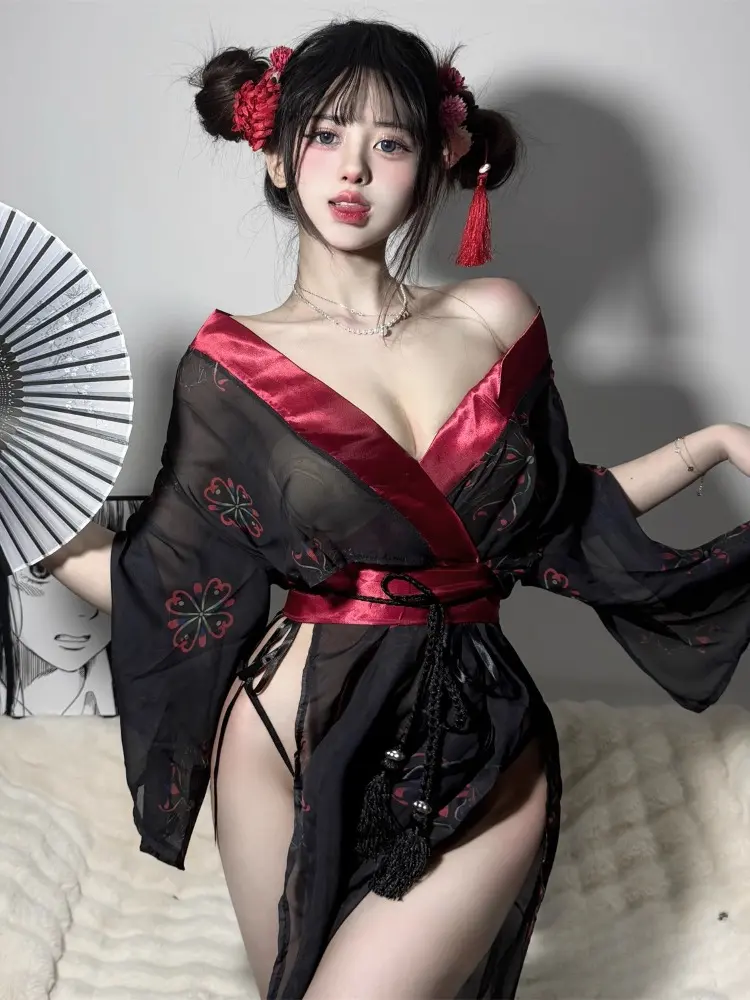 Japanese Kimono Sexy Pajamas Lingerie Seductive Tempting Night Wear Yukata Private Performance Oriental Sleepwear Hanfu Dress