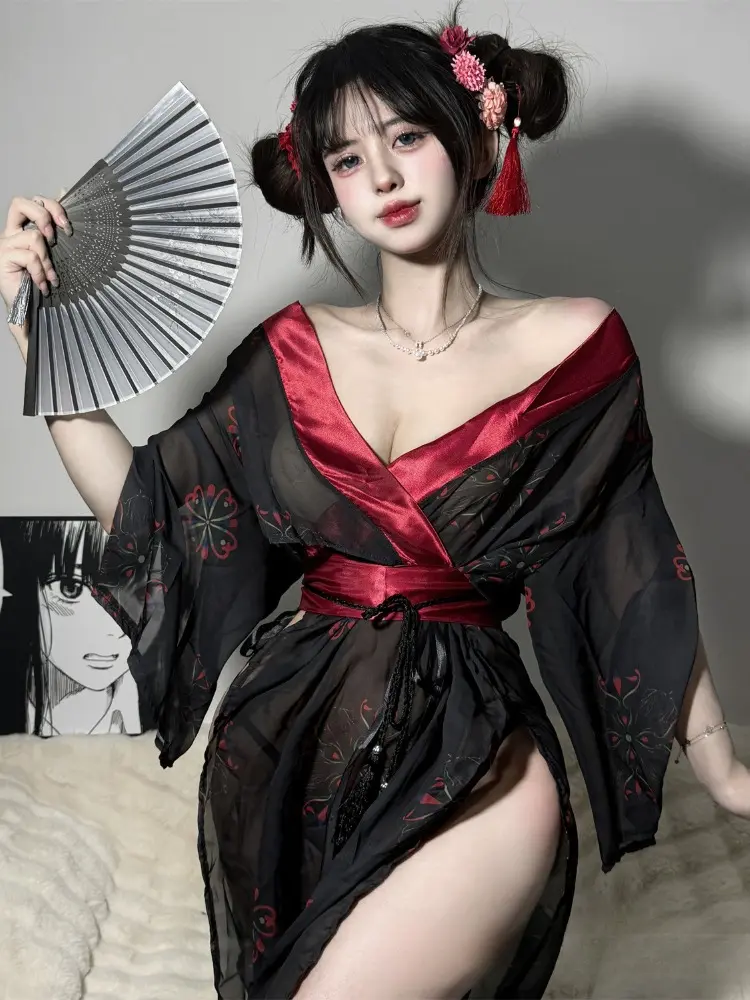 Japanese Kimono Sexy Pajamas Lingerie Seductive Tempting Night Wear Yukata Private Performance Oriental Sleepwear Hanfu Dress